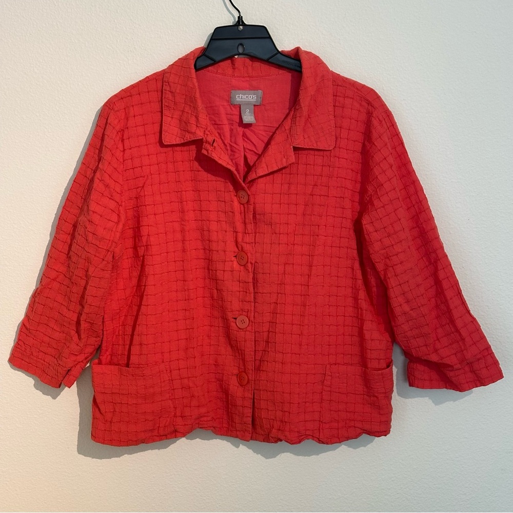 Chico's size 2 Peach Boxy Button Down Shirt with Notched Collar